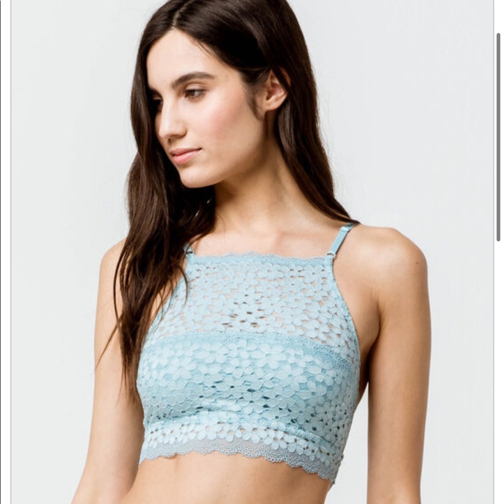 FRENCH AFFAIR Floral Embroidered Blue Bralette
